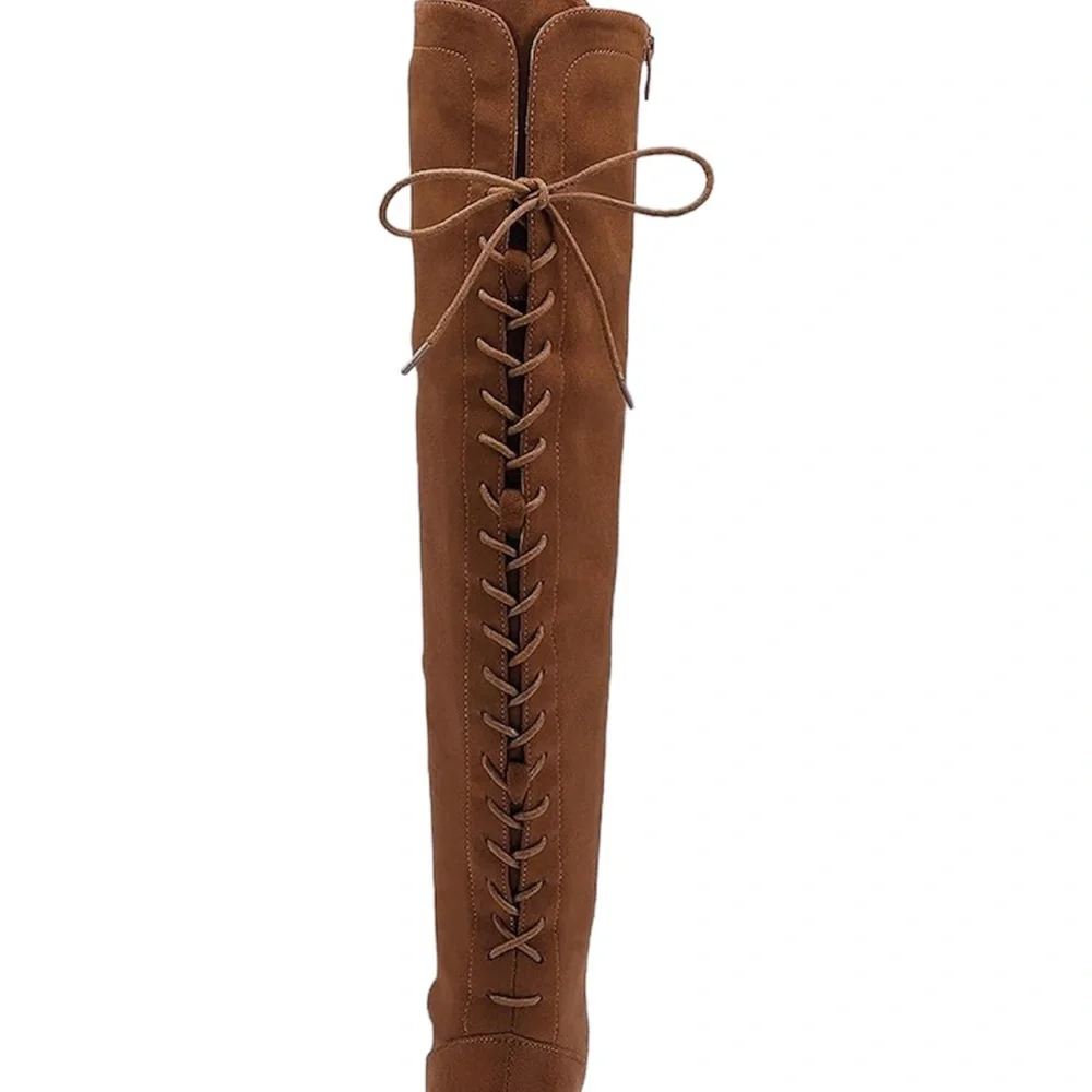 Women's Over The Knee Boot Lace Up Tight High Boots Side Zip Block Heel Booties
